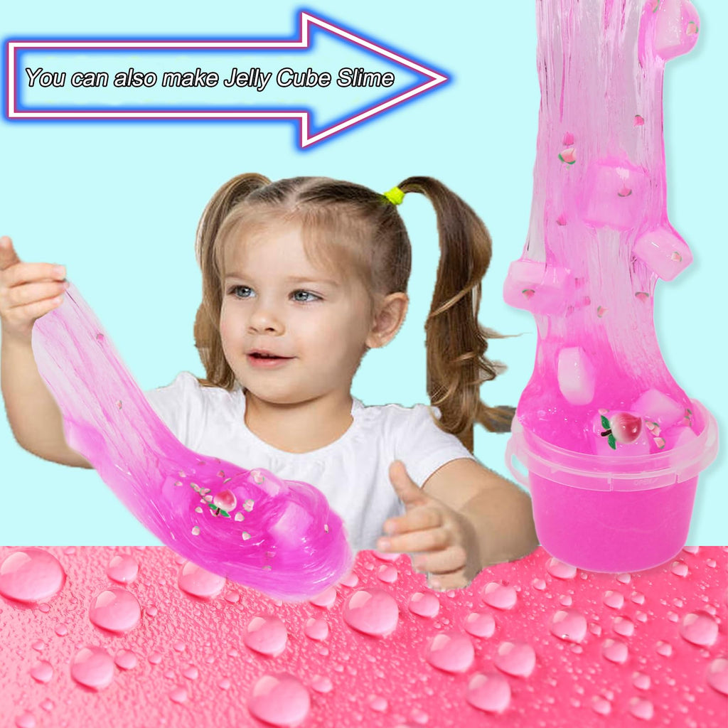 Azeperoy Rose Pink Jelly Cube Glimmer Crunchy Crystal Slime with 4 Add-In Sets for Sensory Play & Stress Relief
