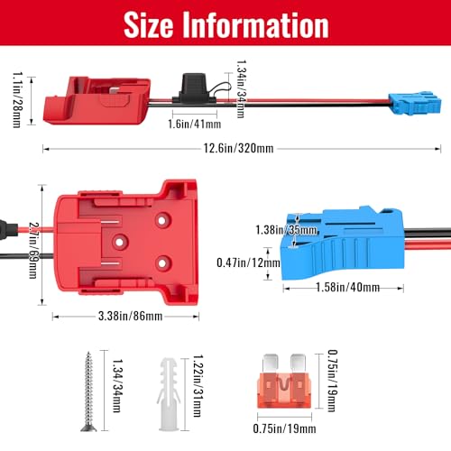 Azocek Power Wheel Adapter for Milwaukee 18V Batteries with Peg-Perego Connector – 12AWG Wire, 40A Fuse