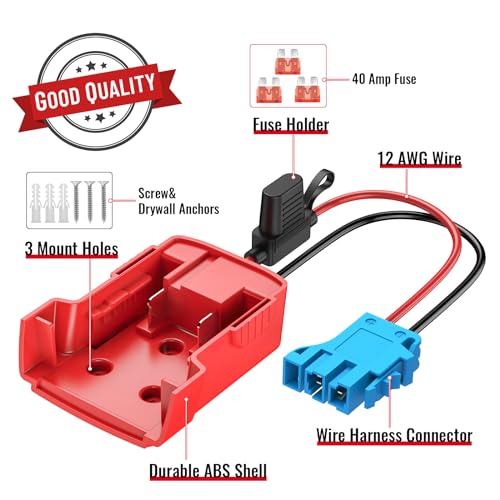 Azocek Power Wheel Adapter for Milwaukee 18V Batteries with Peg-Perego Connector – 12AWG Wire, 40A Fuse