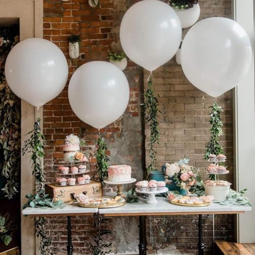 AZOWA 24-Inch White Party Balloons – 10 Large Latex Balloons for Weddings, Birthdays & Baby Showers