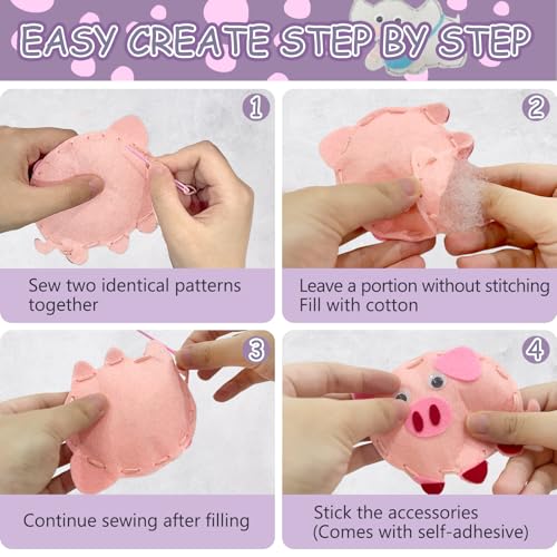 AzReference Kids Sewing Kit for Beginners - Make 8 Stuffed Animals (Rabbit, Dinosaur, More) - Safe Felt Craft for Ages 5-12