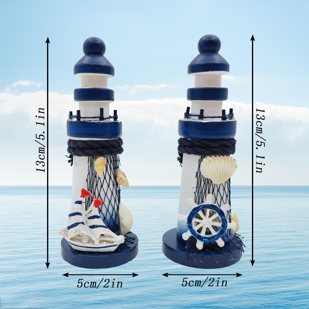 AzsVbvs 2-Pack Mini Lighthouse Decor - Handcrafted Resin Mediterranean Style Nautical Ornaments for Coastal Home Decor