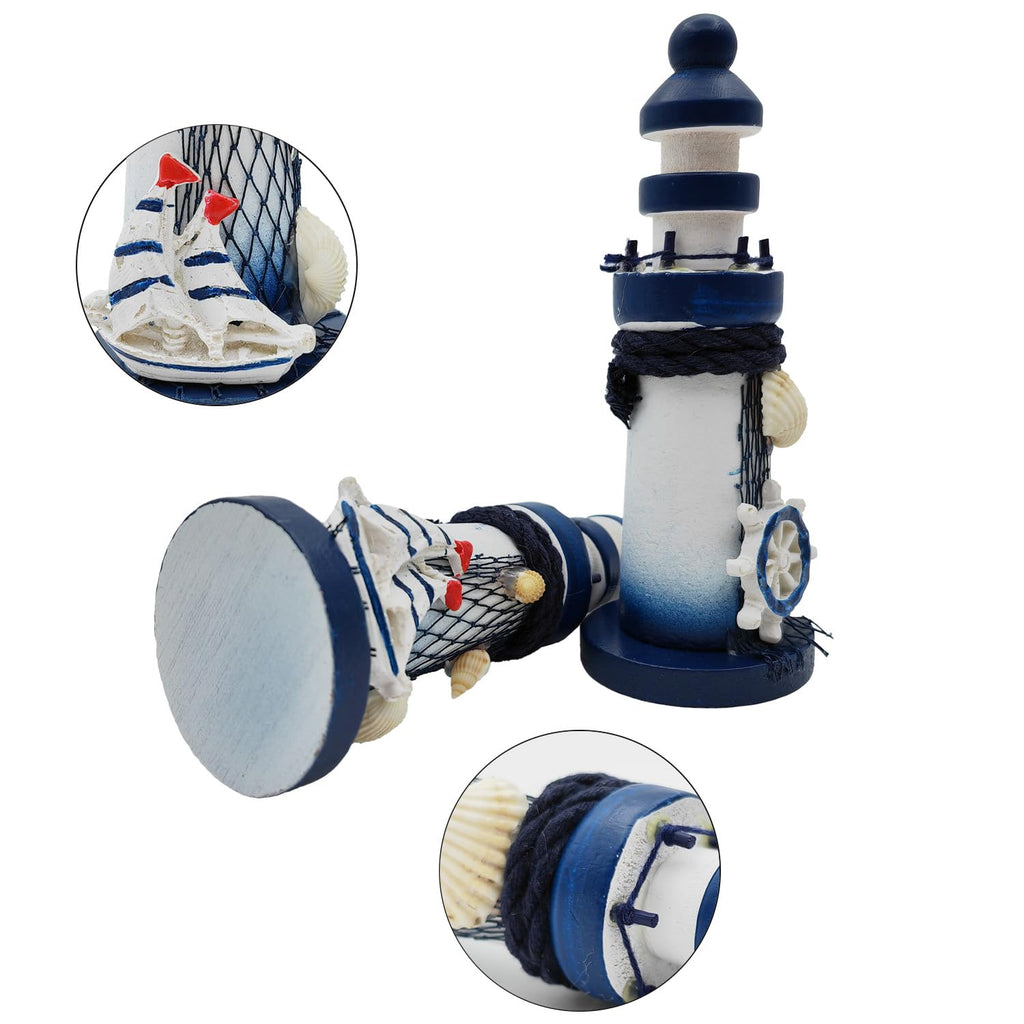 AzsVbvs 2-Pack Mini Lighthouse Decor - Handcrafted Resin Mediterranean Style Nautical Ornaments for Coastal Home Decor