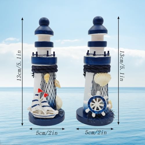 AzsVbvs 2-Pack Mini Lighthouse Decor - Handcrafted Resin Mediterranean Style Nautical Ornaments for Coastal Home Decor