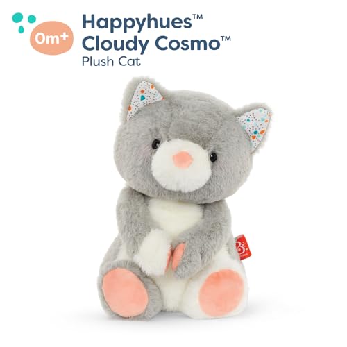 B. toys Cloudy Cosmo Plush Cat – 12-Inch Soft Stuffed Animal, Gray & White, Machine Washable