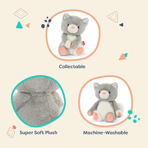 B. toys Cloudy Cosmo Plush Cat – 12-Inch Soft Stuffed Animal, Gray & White, Machine Washable
