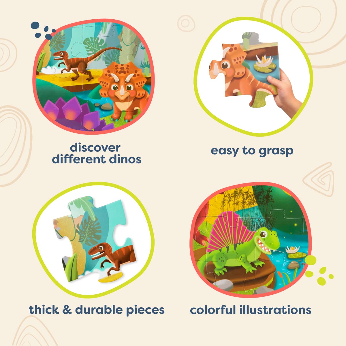 B. toys Gigantic Jigsaw Dinosaurs Puzzle – 48-Piece Floor Puzzle for Toddlers Ages 3+