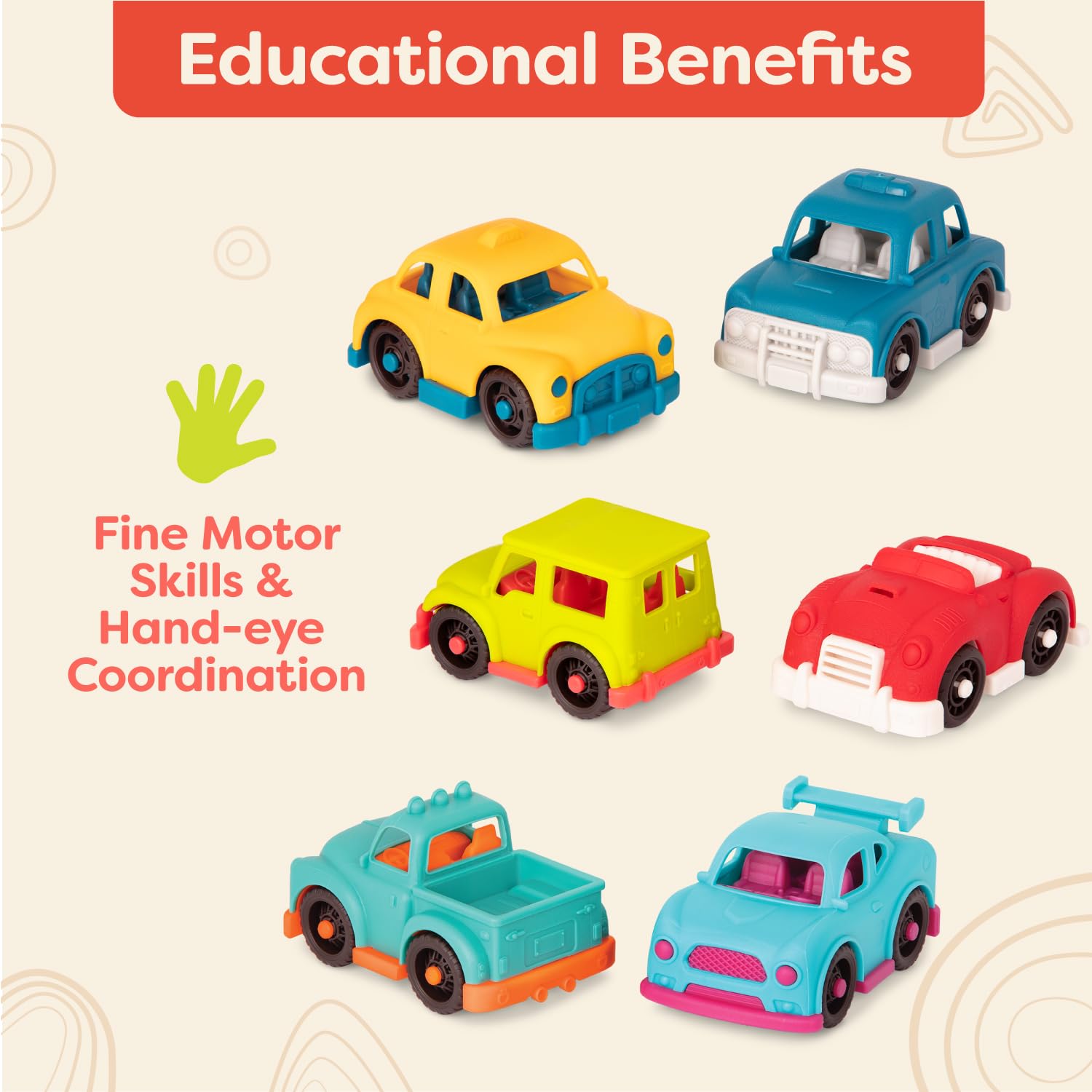B. toys Happy Cruisers Mini Vehicles Set – 6 Colorful Cars for Toddlers Ages 1+