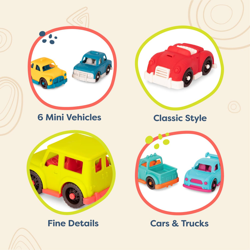B. toys Happy Cruisers Mini Vehicles Set – 6 Colorful Cars for Toddlers Ages 1+