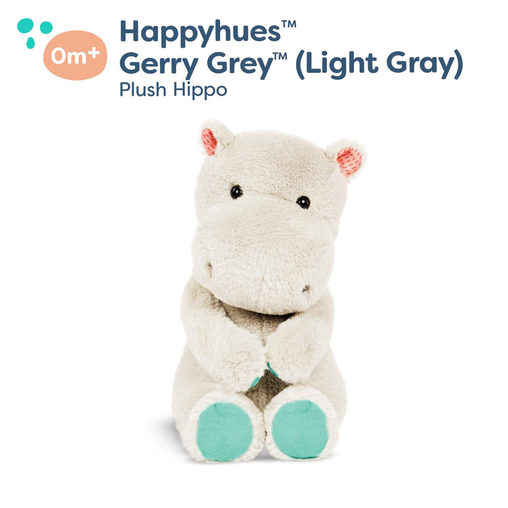 B. toys Happyhues Garry Grey Hippo – 10-Inch Soft Plush Stuffed Animal