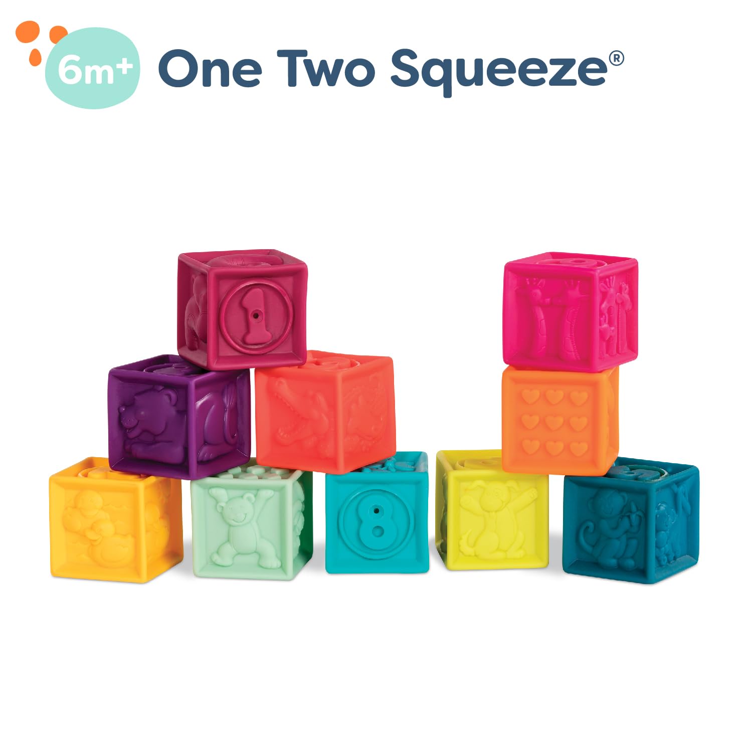 B. Toys One Two Squeeze Baby Blocks – 10 Soft Stacking & Building Blocks for Sensory Development