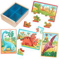 B. toys Pack o' Puzzles: 4 Wooden Dinosaur Jigsaw Puzzles for Kids Ages 3+