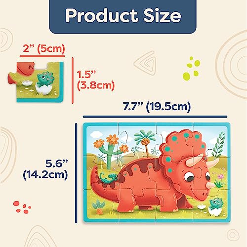 B. toys Pack o' Puzzles: 4 Wooden Dinosaur Jigsaw Puzzles for Kids Ages 3+