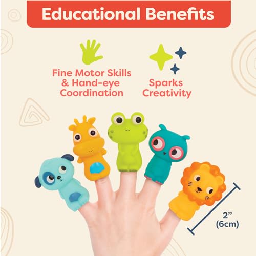 B. toys Pinky Pals Crew – 10 Waterproof Animal Finger Puppets for Kids 10+ Months