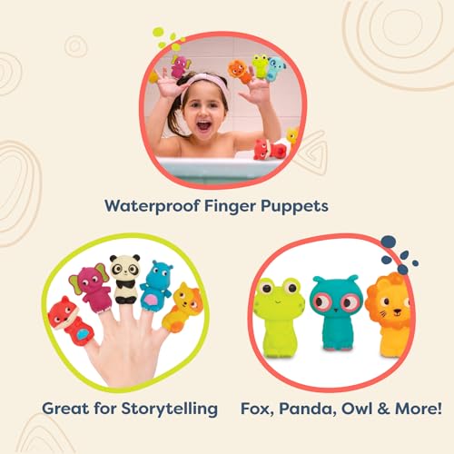 B. toys Pinky Pals Crew – 10 Waterproof Animal Finger Puppets for Kids 10+ Months
