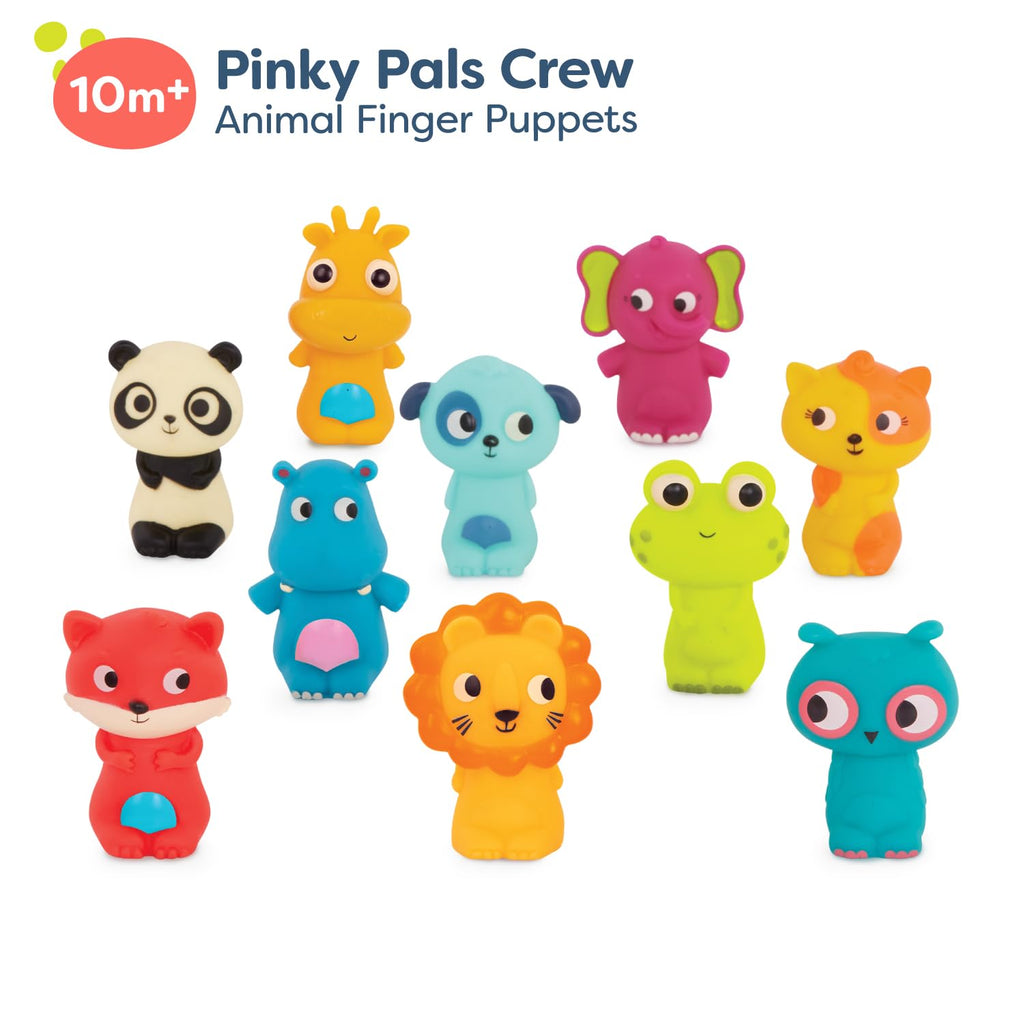B. toys Pinky Pals Crew – 10 Waterproof Animal Finger Puppets for Kids 10+ Months