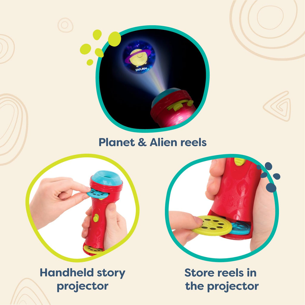 B. toys Projector Flashlight – Red – Space Toy with Planet and Alien Image Reels for Kids 4+