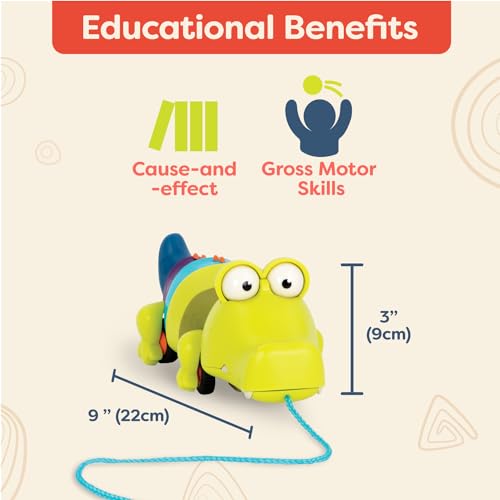 B. Toys Snappity Scott Pull-Along Crocodile Toy – Push or Pull with Snap, Waggle & Roll Action for Toddlers 18 Months+
