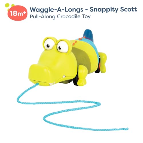 B. Toys Snappity Scott Pull-Along Crocodile Toy – Push or Pull with Snap, Waggle & Roll Action for Toddlers 18 Months+