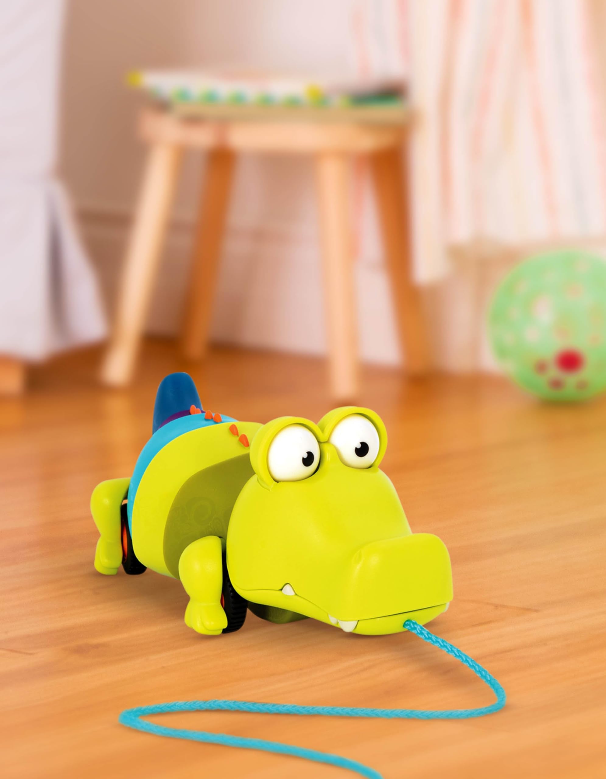 B. Toys Snappity Scott Pull-Along Crocodile Toy – Push or Pull with Snap, Waggle & Roll Action for Toddlers 18 Months+
