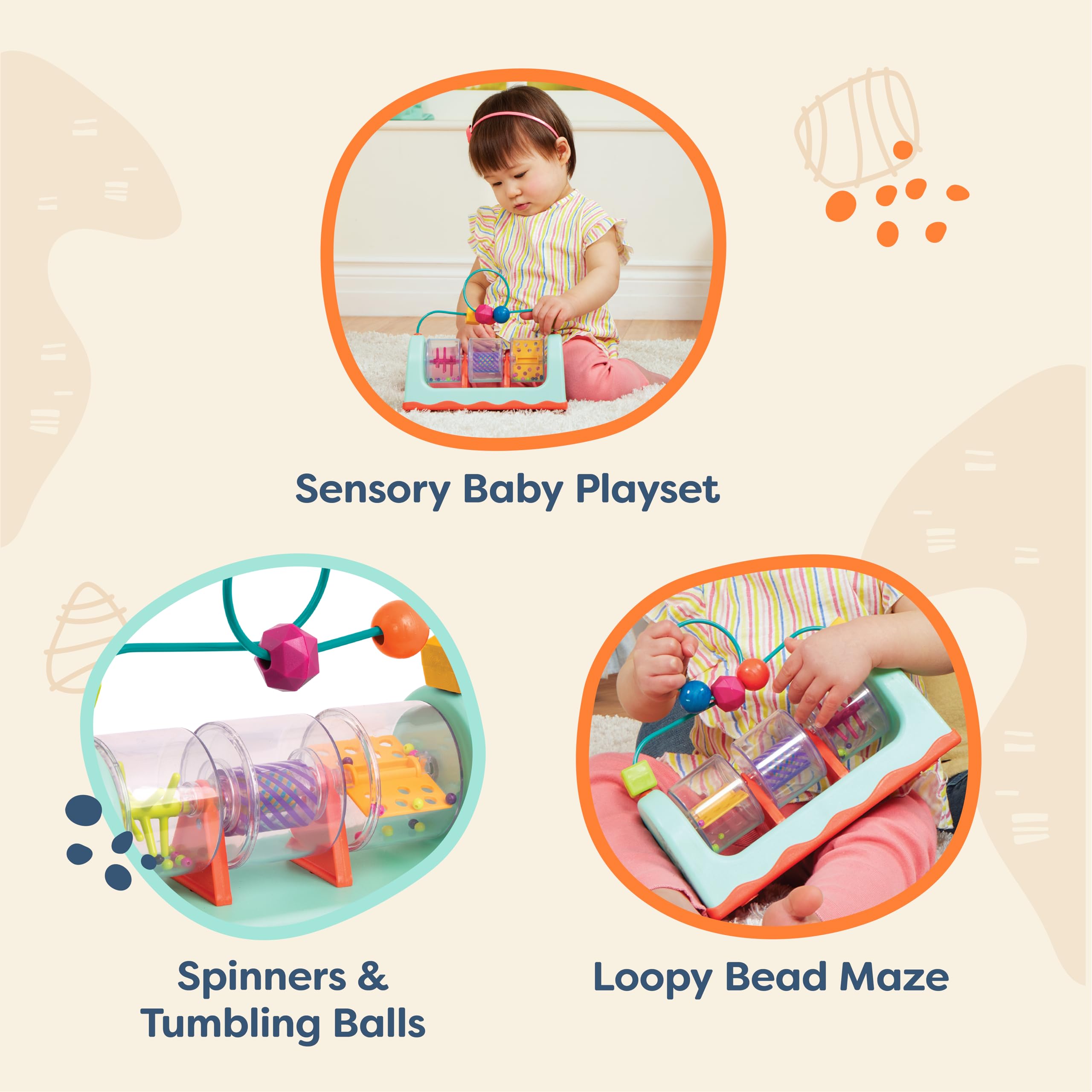B. toys Spin, Rattle & Roll Bead Maze Activity Station – Sensory Toy for Babies 6 Months+