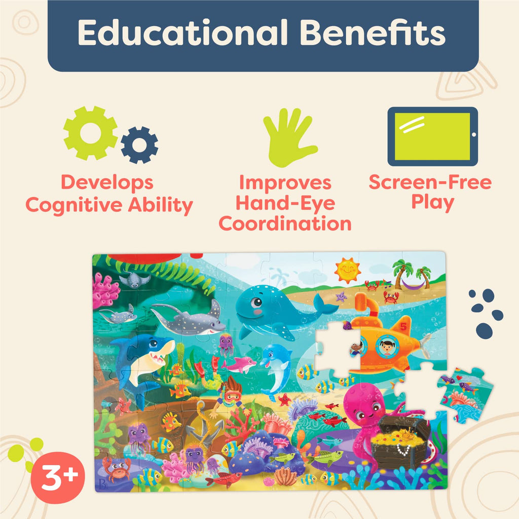 B. toys Under the Sea Floor Puzzle – 48-Piece Jigsaw with Ocean Animals, 24x36 Inches, for Kids Ages 3+
