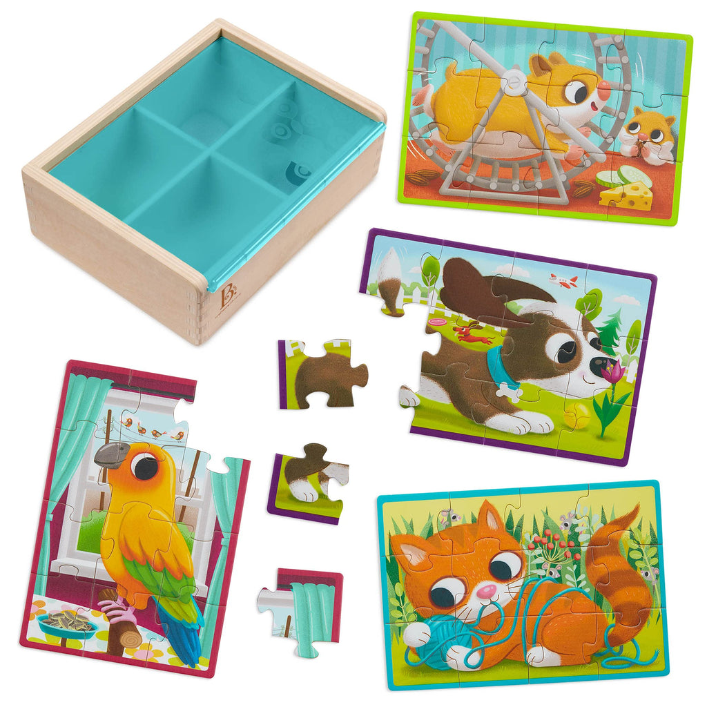 B. toys Wooden Animal Puzzles – 4-Pack of 12-Piece Jigsaw Puzzles for Toddlers Ages 3+