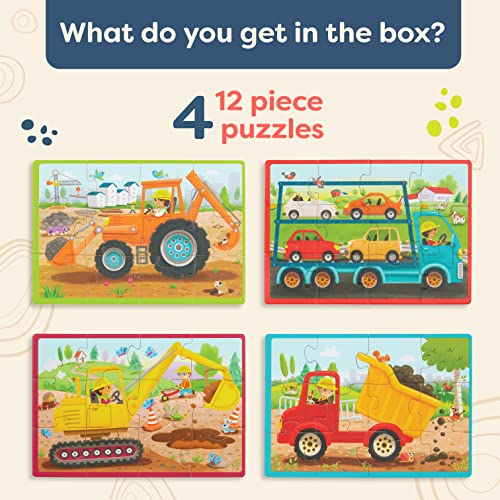 B. toys Wooden Truck Puzzles Set – 4 Jigsaw Puzzles for Kids Ages 3+
