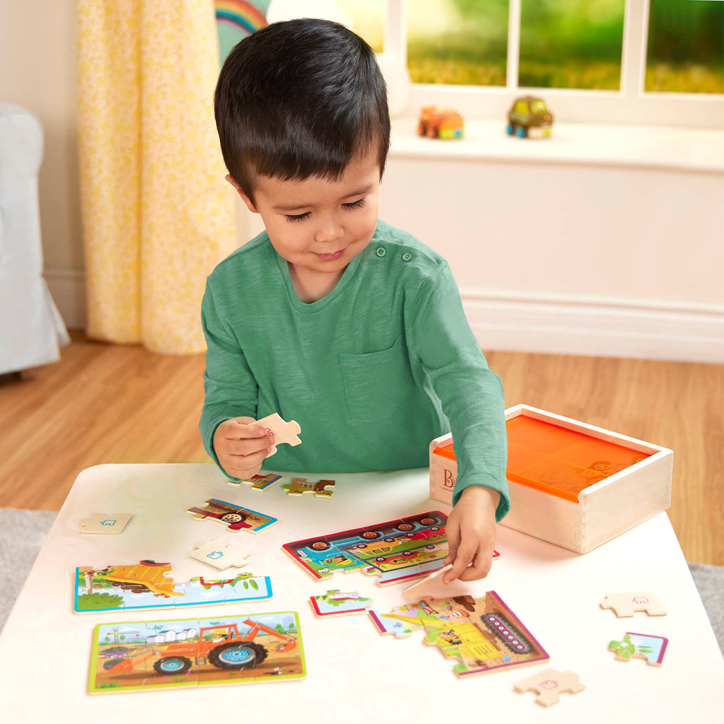 B. toys Wooden Truck Puzzles Set – 4 Jigsaw Puzzles for Kids Ages 3+