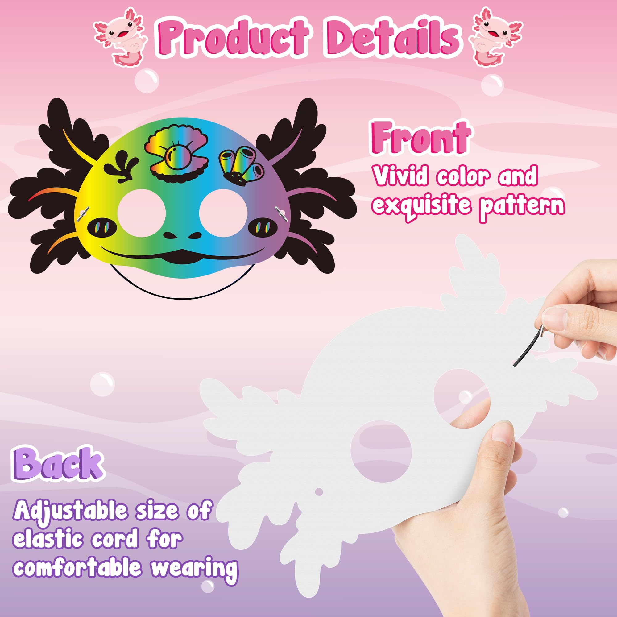 B1ykin 30-Piece Axolotl Scratch Mask Set – DIY Craft Kit for Kids with Wooden Sticks and Elastic Bands