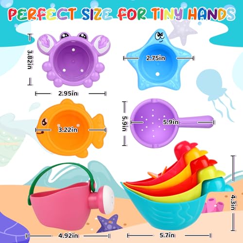 Babelshar 10-Piece Bath Toys for Toddlers 1-3 – Floating Ducks, Stacking Cups & Pouring Water Play
