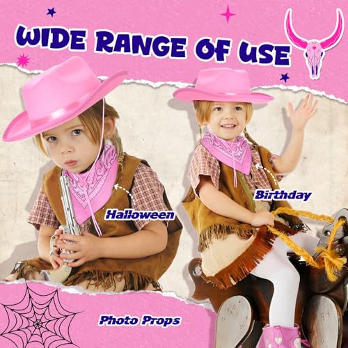 Babelshar Pink Cowboy Hat and Bandana Set for Toddlers – Felt Cowgirl Costume Accessory for Ages 3-8