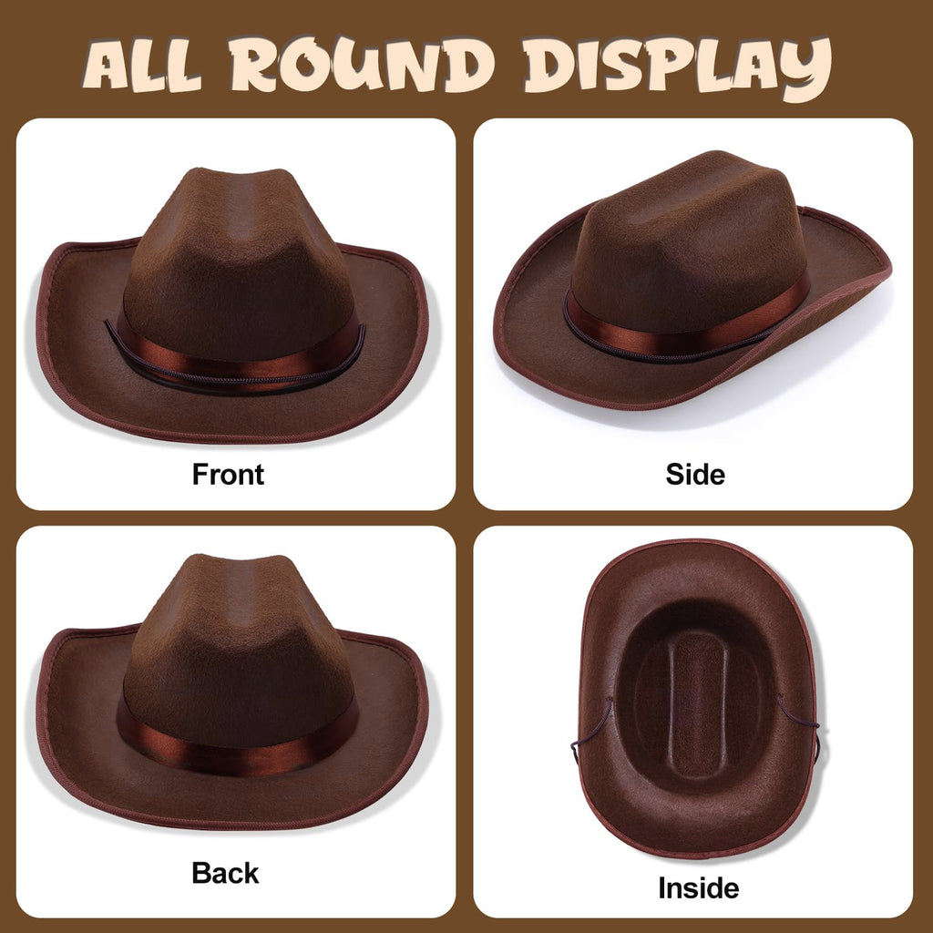 Babelshar Toddler Cowboy Hat and Bandana Set – Felt Western Hat for Kids 3-8, Adjustable Brown Cowboy Hat with Blue Bandana for Halloween and Dress-Up