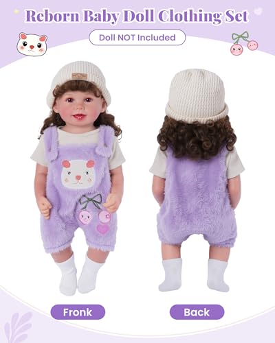 BABESIDE 4-Piece Doll Clothes Set – Purple Striped Outfit with Bear Hat for 17-20 Inch Dolls