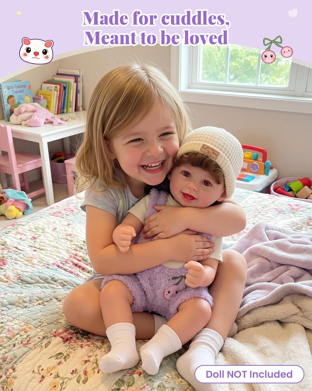 BABESIDE 4-Piece Doll Clothes Set – Purple Striped Outfit with Bear Hat for 17-20 Inch Dolls
