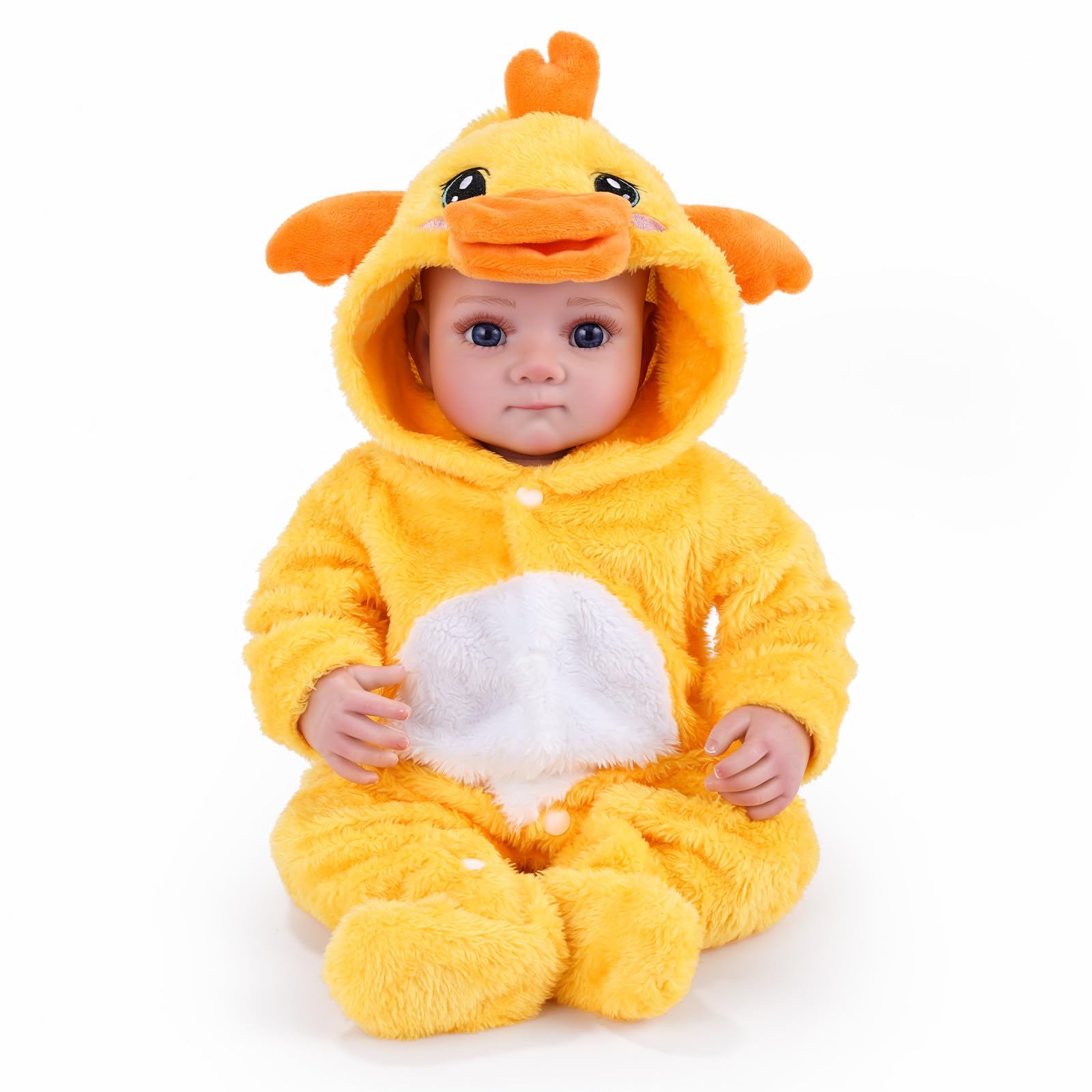 BABESIDE Yellow Duck Reborn Baby Doll Clothes for 17-20 Inch Dolls - Footed Pajamas with Hat