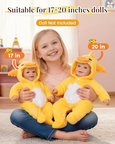 BABESIDE Yellow Duck Reborn Baby Doll Clothes for 17-20 Inch Dolls - Footed Pajamas with Hat