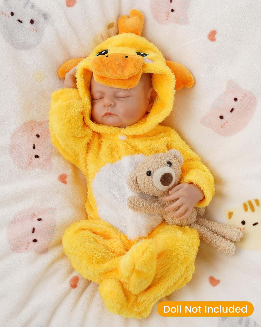 BABESIDE Yellow Duck Reborn Baby Doll Clothes for 17-20 Inch Dolls - Footed Pajamas with Hat
