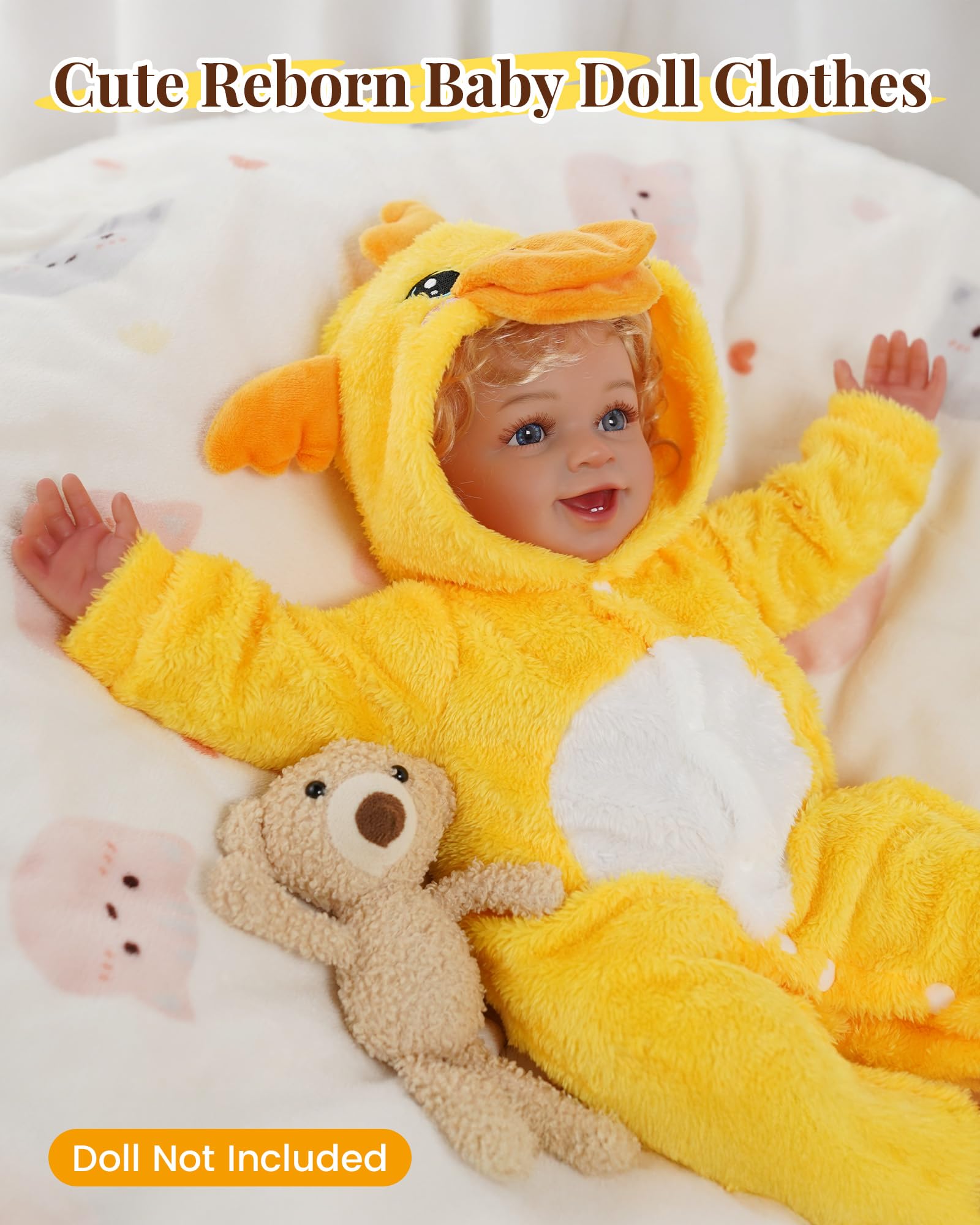 BABESIDE Yellow Duck Reborn Baby Doll Clothes for 17-20 Inch Dolls - Footed Pajamas with Hat