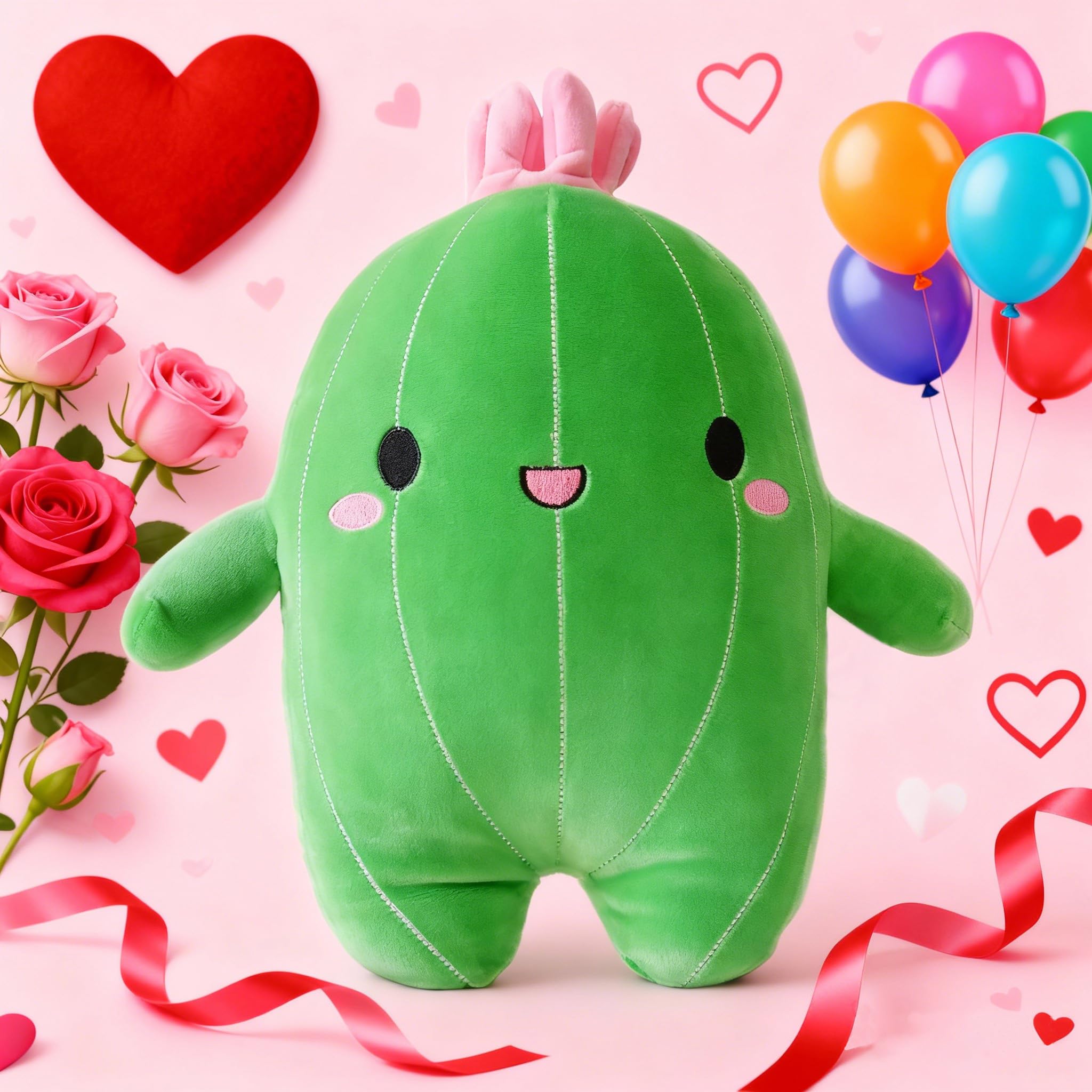 BABOLI Cuddly Cactus Plush - 10 Inch Soft Stuffed Toy with Smile Face and Pink Antenna