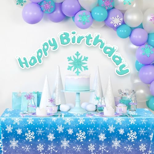 Babudeer 4-Pack Plastic Snowflake Tablecloths – 54x108 Inch Disposable Gradient Blue & Purple for Frozen Birthday, Winter Wonderland, Christmas Party Decorations
