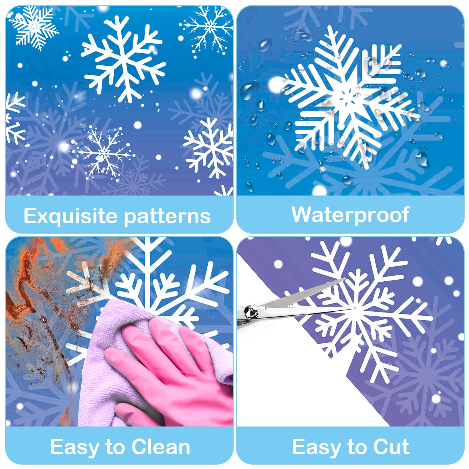 Babudeer 4-Pack Plastic Snowflake Tablecloths – 54x108 Inch Disposable Gradient Blue & Purple for Frozen Birthday, Winter Wonderland, Christmas Party Decorations