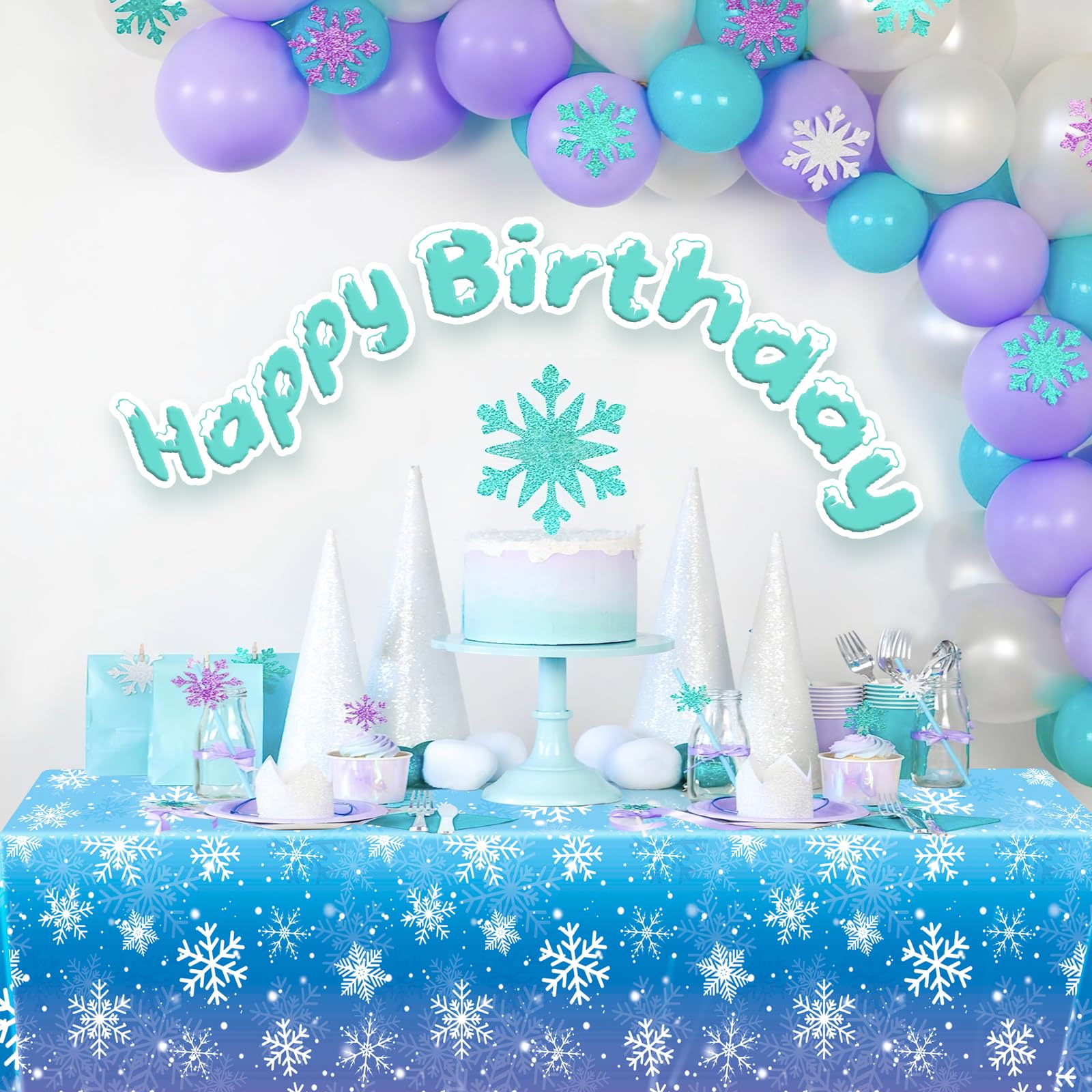 Babudeer 4-Pack Plastic Snowflake Tablecloths – 54x108 Inch Disposable Gradient Blue & Purple for Frozen Birthday, Winter Wonderland, Christmas Party Decorations