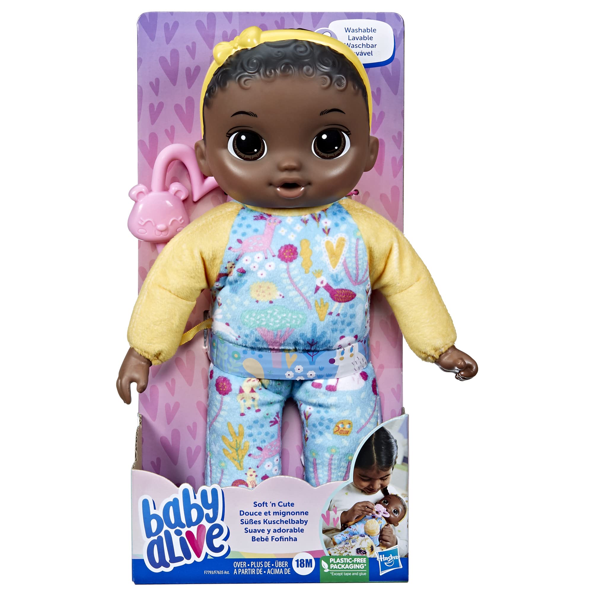 Baby Alive Soft ‘n Cute 11-Inch Doll with Black Hair, Animal Onesie & Teether – Machine Washable Toddler Toy for Ages 18+ Months