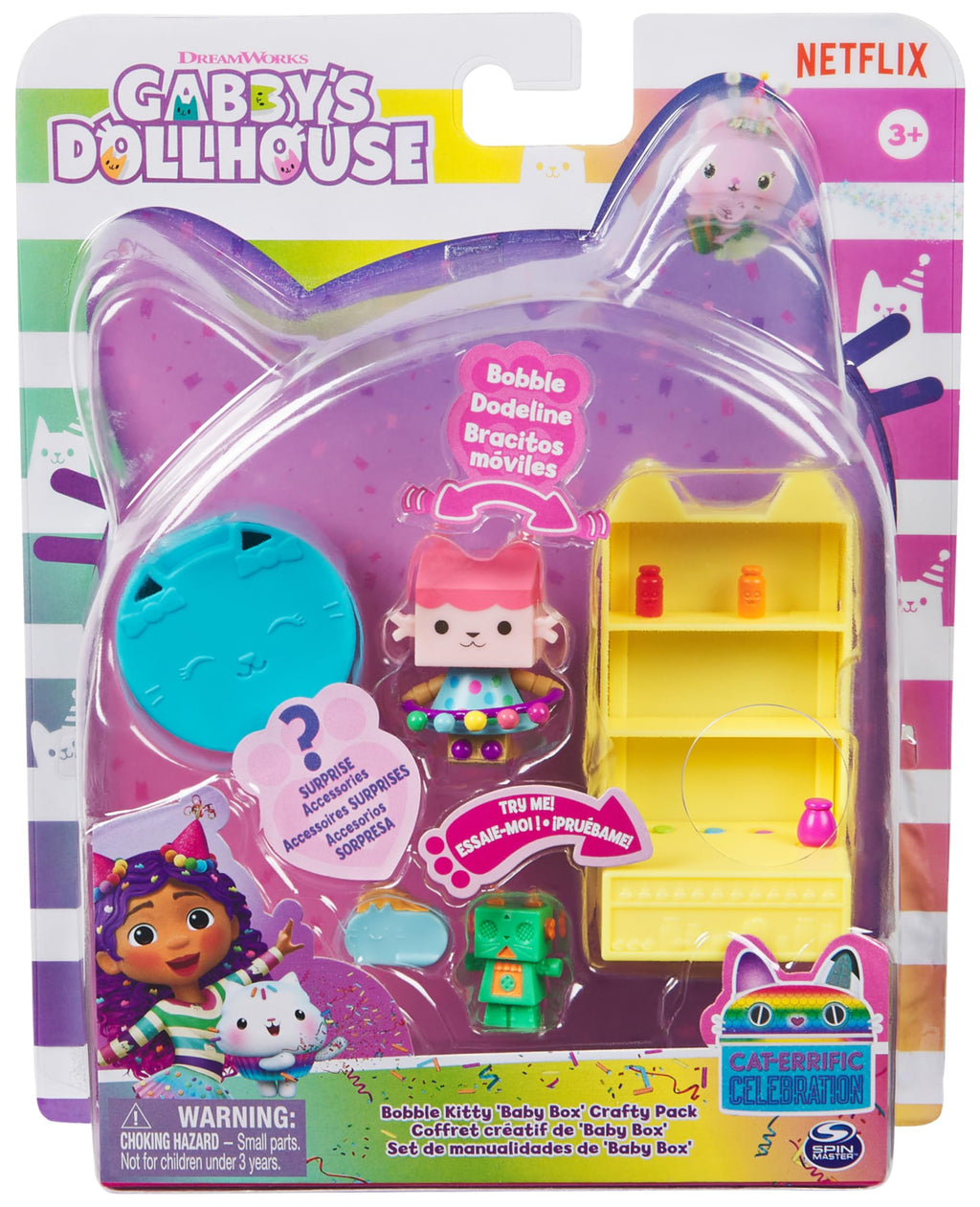 Baby Box Cat Bobble Figure with Craft Shelf & Surprise Accessories, Gabby's Dollhouse