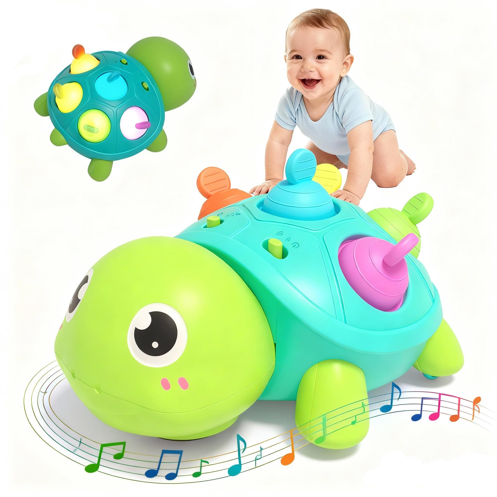 Baby Crawling Turtle Toy with Lights & Music, Tummy Time, 6-12 Months, Gift for 1 Year Old