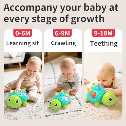 Baby Crawling Turtle Toy with Lights & Music, Tummy Time, 6-12 Months, Gift for 1 Year Old