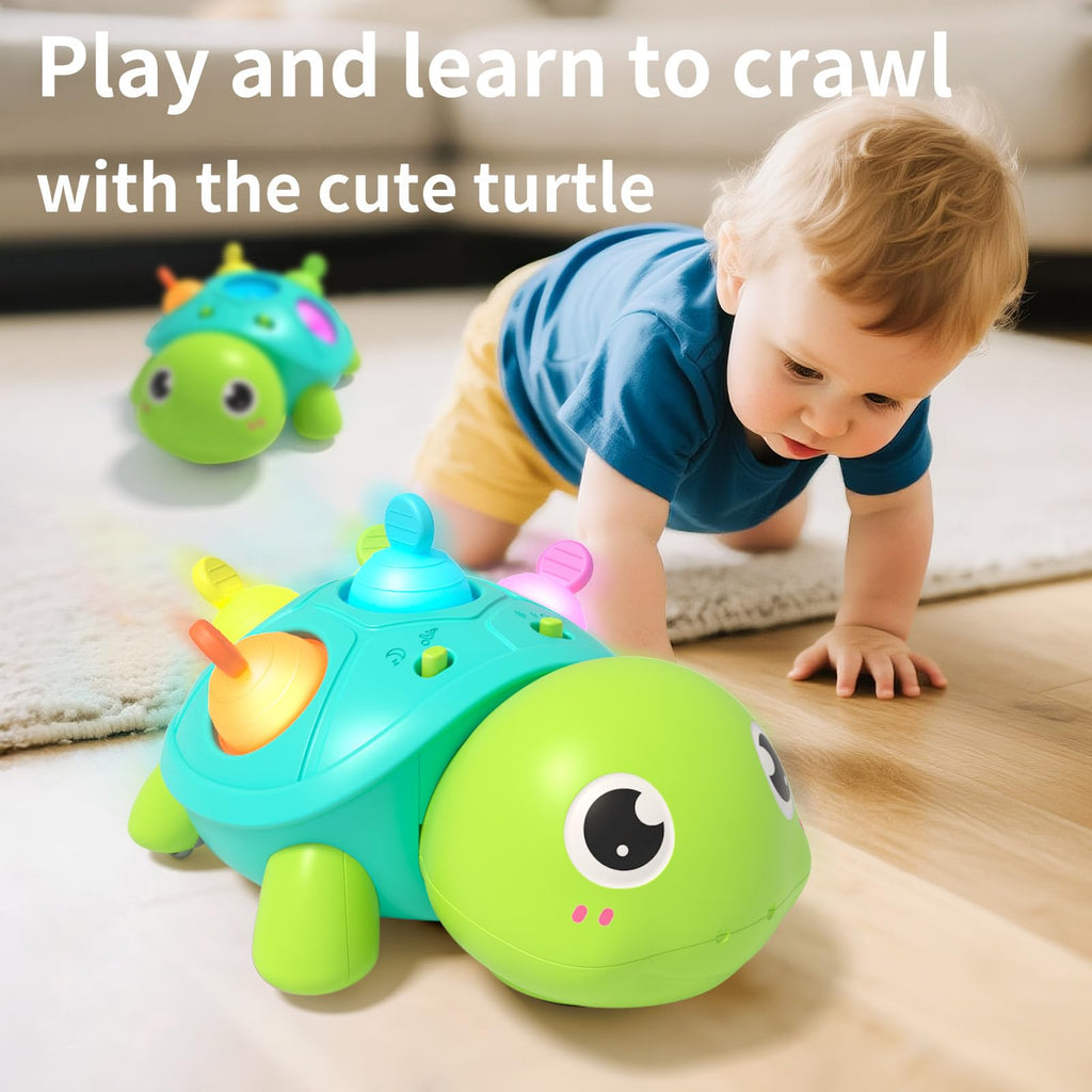 Baby Crawling Turtle Toy with Lights & Music, Tummy Time, 6-12 Months, Gift for 1 Year Old
