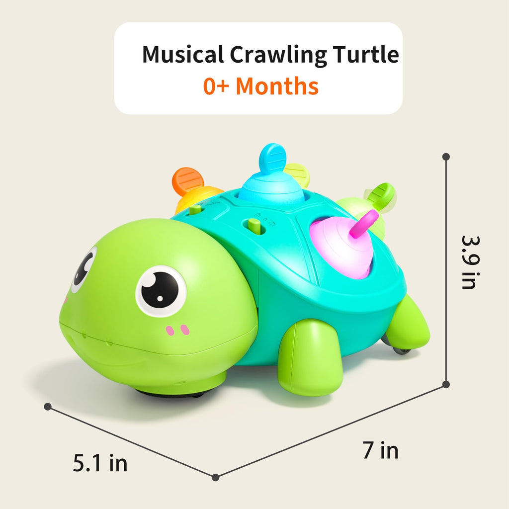 Baby Crawling Turtle Toy with Lights & Music, Tummy Time, 6-12 Months, Gift for 1 Year Old