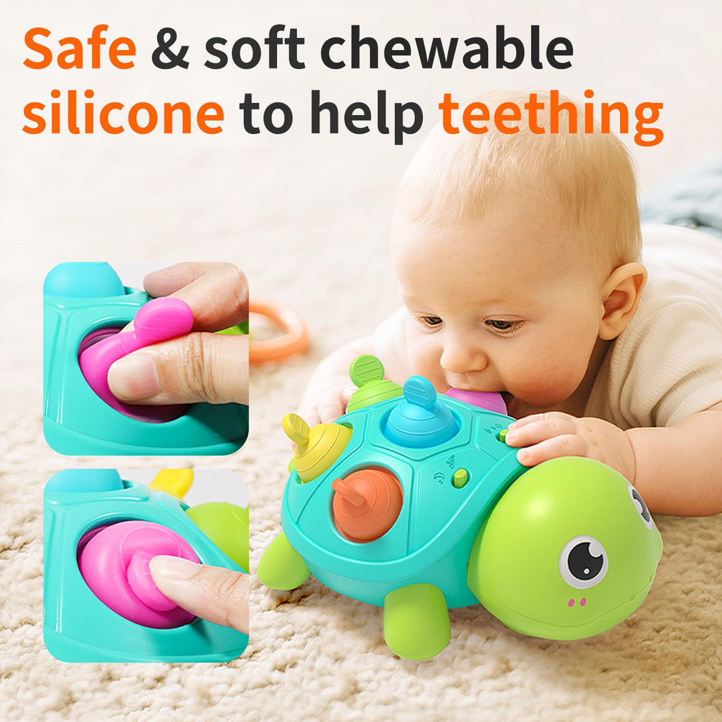 Baby Crawling Turtle Toy with Lights & Music, Tummy Time, 6-12 Months, Gift for 1 Year Old